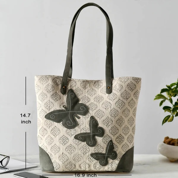 Leather And Cotton Tote Bag