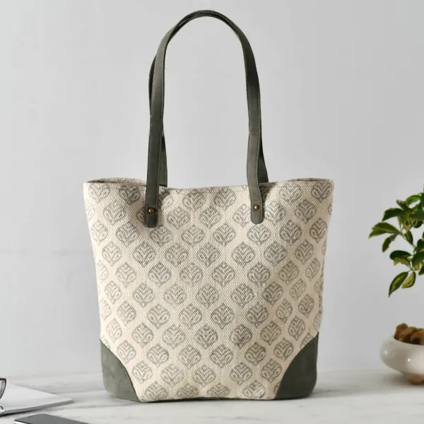Leather And Cotton Tote Bag