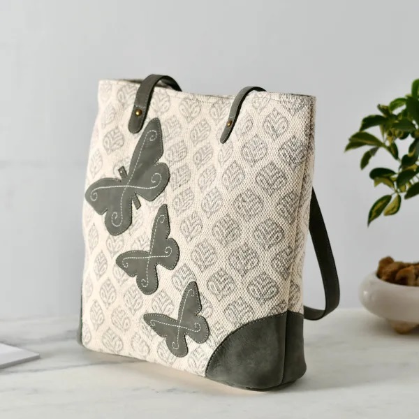 Leather And Cotton Tote Bag