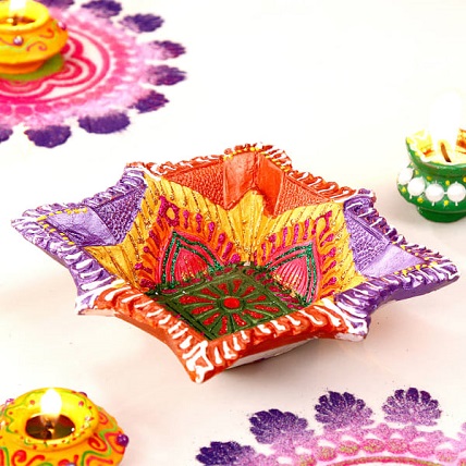 Designer Hand Painted Clay Diya