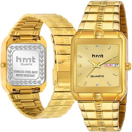 HMTG-G9052 Original Gold Plated Day & Date Watch & Golden Chain Analog Watch - For Men