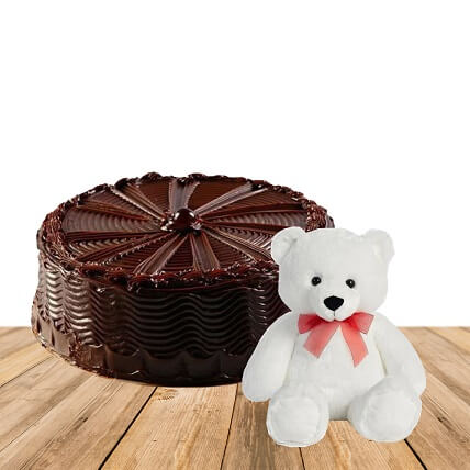 1 Kg Double Chocolate Fresh Cream Cake With 6 Inch Teddy Bear