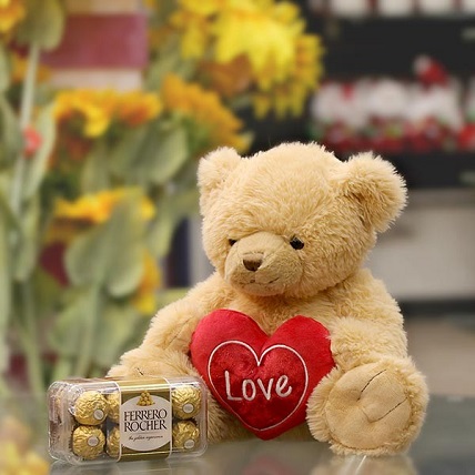 Beige Teddy Bear Hamper For Valentine's Day