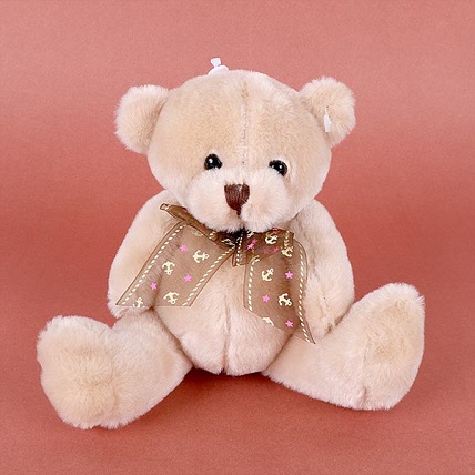 Beige Teddy Bear With Ribbon Bow