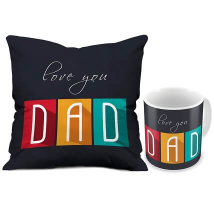 Gift For Dad Fathers Day Love You Dad Grey Printed Small Cushion 12X12 With Filler And Best Quality