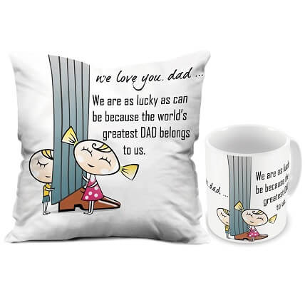 We Love You Dad Ceramic Mug And Cushion Set With Filler (12x12 White)