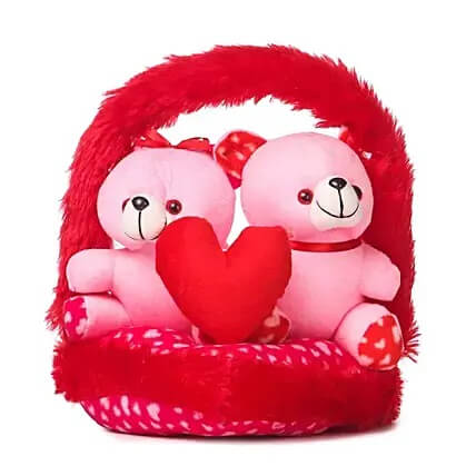Couple Love Teddy Bears In Basket