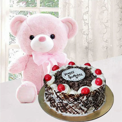 Black Forest Cake 1-2 Kg And 6 Inches Teddy Bear