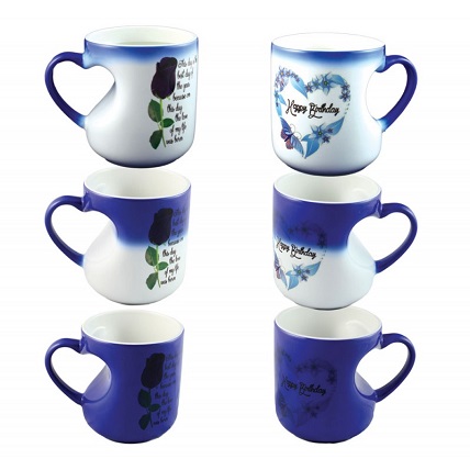 Blue Heart Shaped Handle Magic Mug