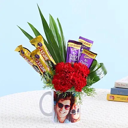 Chocolates Carnations In Personalised Mug