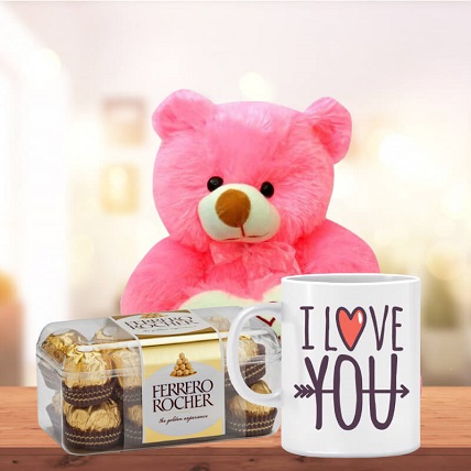 Love You Mug With Teddy And 16 Pcs Ferrero Rocher