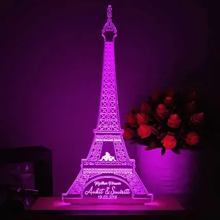 Personalised Eiffel Tower LED Lamp- Pink