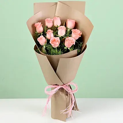 Pink Rose Bouquet In Brown Paper