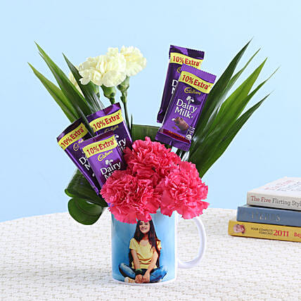 Pink Yellow Carnations In Picture Mug