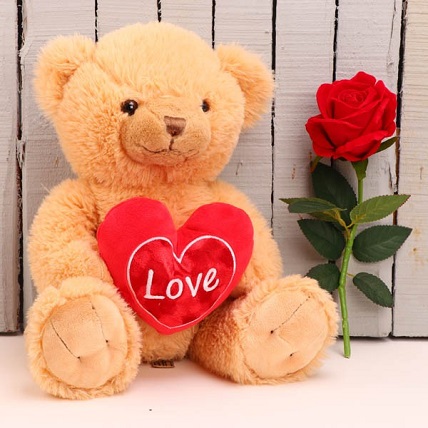 Huggable Teddy & Artificial Rose Hamper