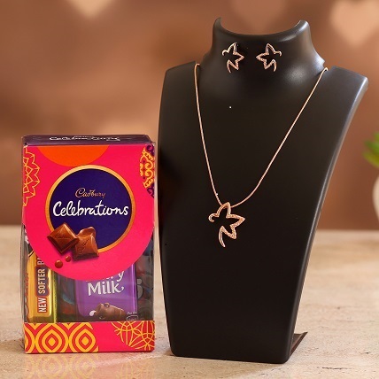 Beautiful Necklace Set With Small Cadbury Celebration Box