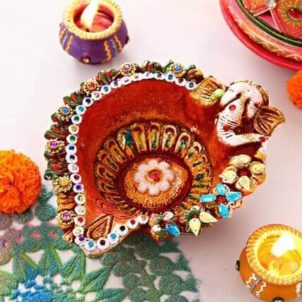 Decorative Ganesha Clay Painted Diya