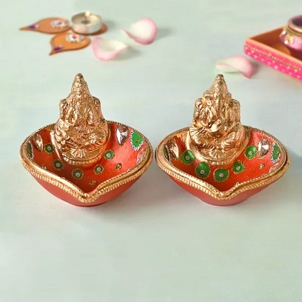Designer Ganesh & Laxmi Diya Set