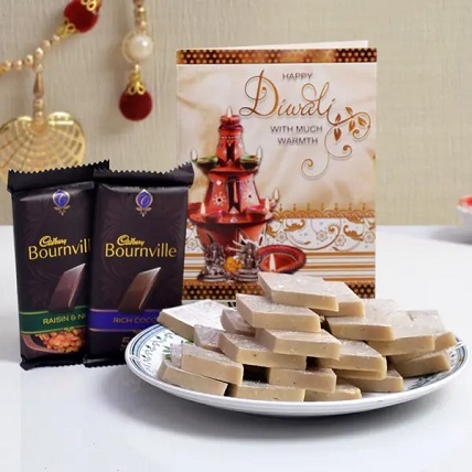 Diwali Card With Kaju Katli 500 Gms & Cadbury Bournville