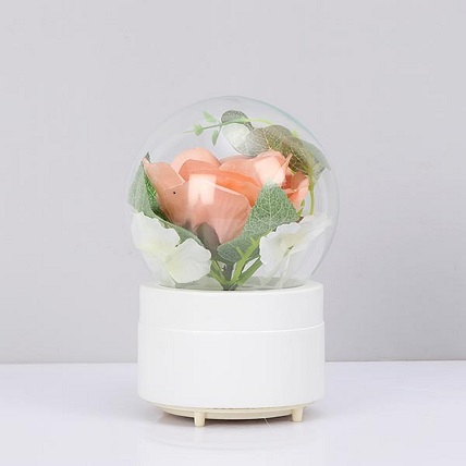 Peach Rose Snow Globe With Lights & Music