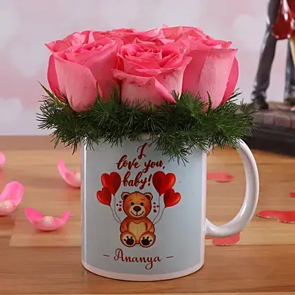 Pink Roses In Personalized Mug
