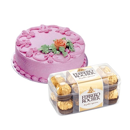 1kg Strawberry Cake With 16 Pieces Of Fererro Rocher