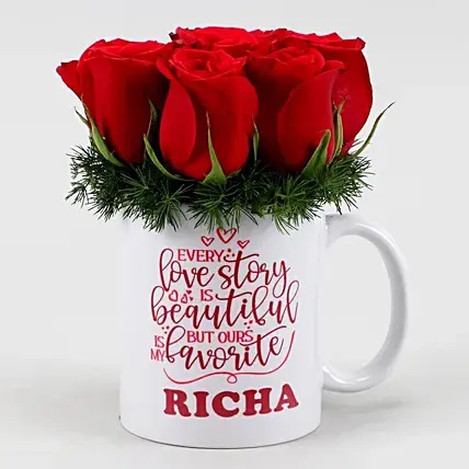 Red Roses In Personalized Love Story Mug