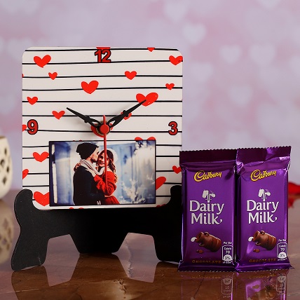 V-Day Personalized Table Clock & Cadbury Dairy Milk
